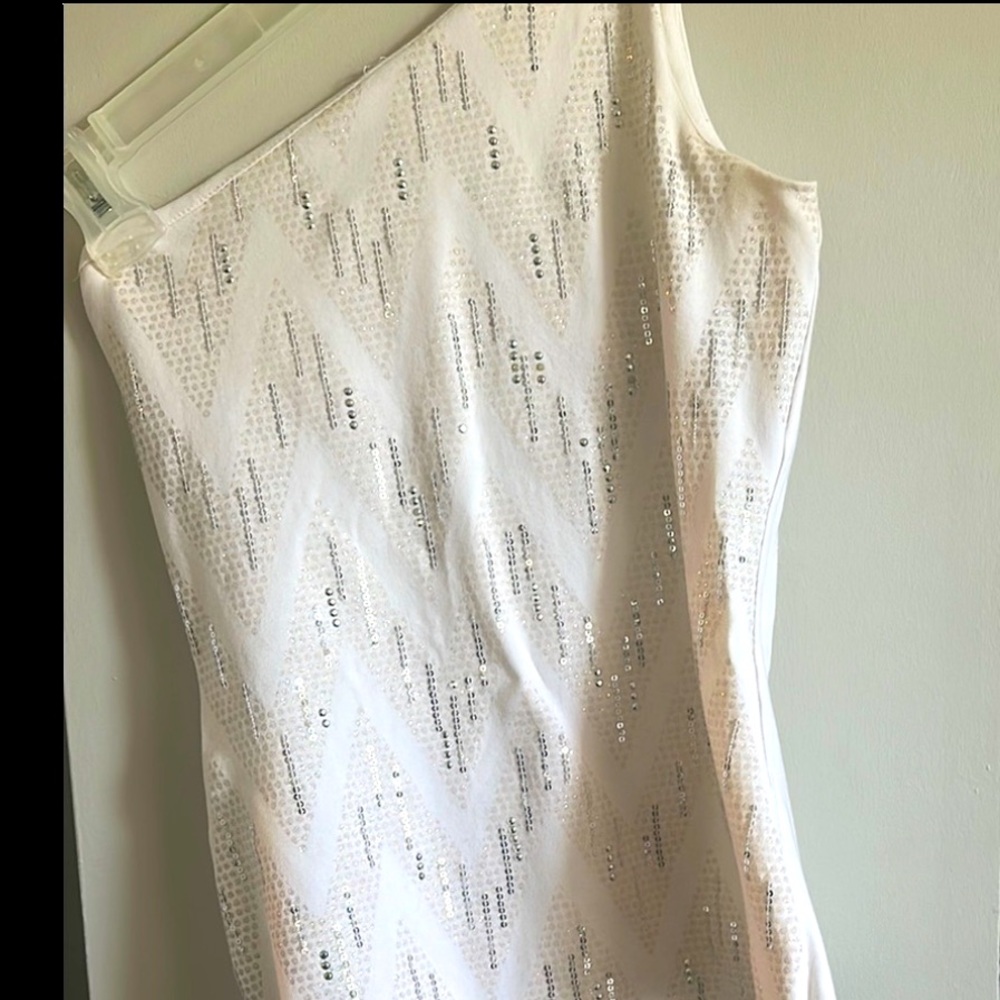 Express White One-Shoulder Sequin Top